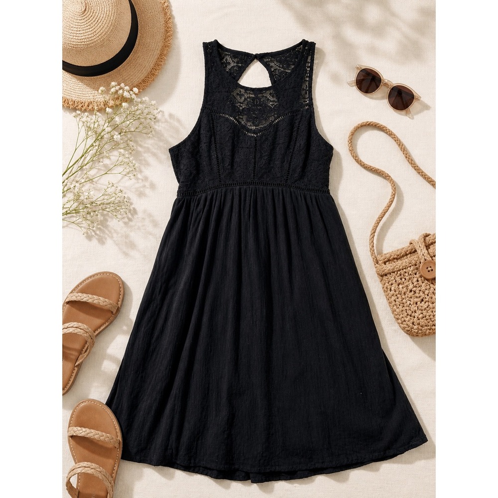 Abercrombie & Fitch Black Lace Keyhole Back Smocked Mini Dress Womens Small